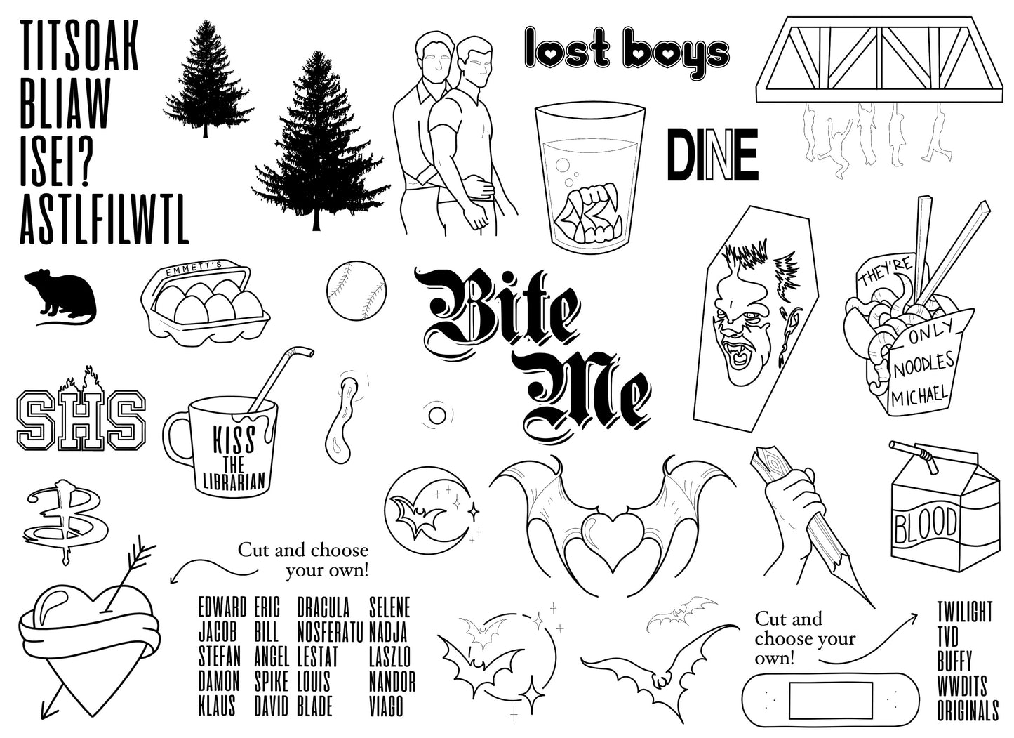 Vampires Stencils | Ready-to-use Pre-Printed Handpoke Tattoo Transfers