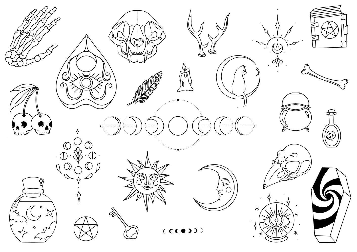 Witch Stencils | Ready-to-use Pre-Printed Handpoke Tattoo Transfers