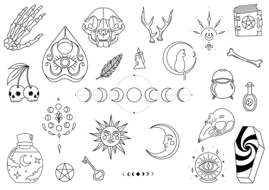 Witch Stencils | Ready-to-use Pre-Printed Handpoke Tattoo Transfers