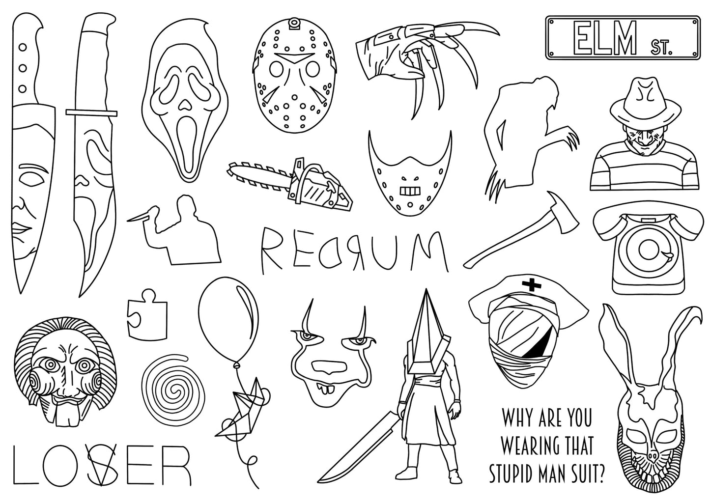 Horror Stencils | Ready-to-use Pre-Printed Handpoke Tattoo Transfers