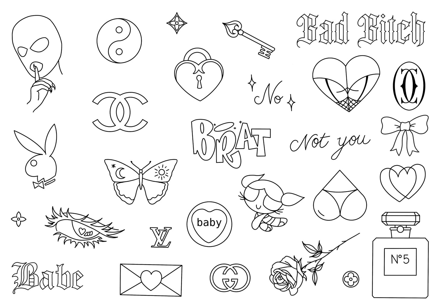 Brat Stencils | Ready-to-use Pre-Printed Handpoke Tattoo Transfers