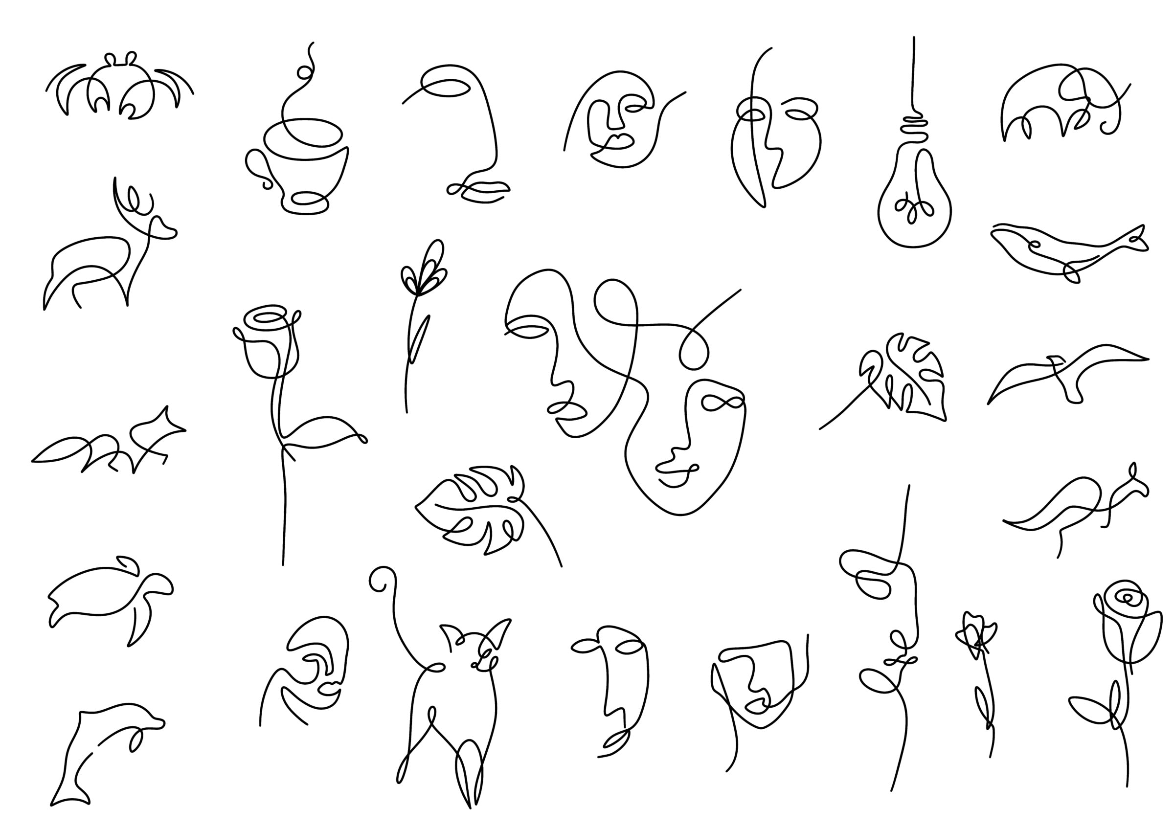 Continuous Line Drawings Stencils | Ready-to-use Pre-Printed Handpoke ...