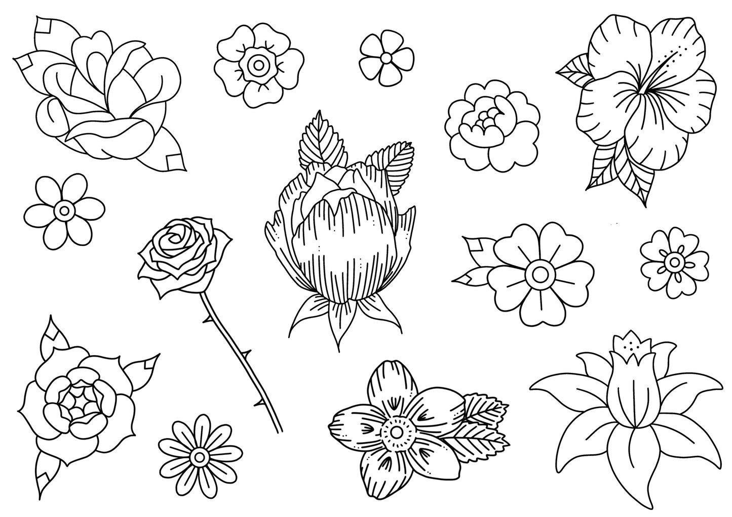 Flowers Stencils | Ready-to-use Pre-Printed Handpoke Tattoo Transfers