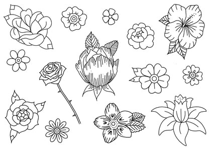 Flowers Stencils | Ready-to-use Pre-Printed Handpoke Tattoo Transfers