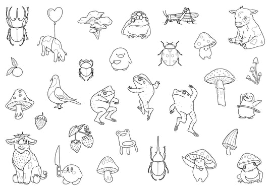 Frogs & Friends Stencils | Ready-to-use Pre-Printed Handpoke Tattoo Transfers