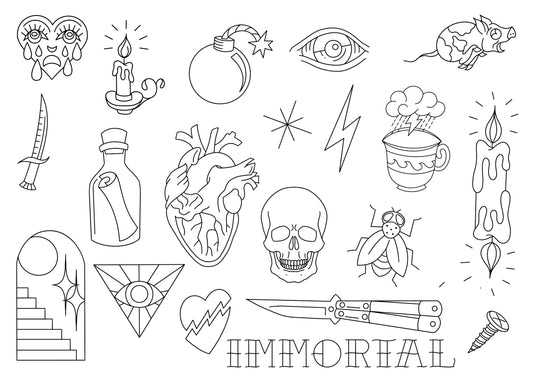 Immortal Stencils | Ready-to-use Pre-Printed Handpoke Tattoo Transfers