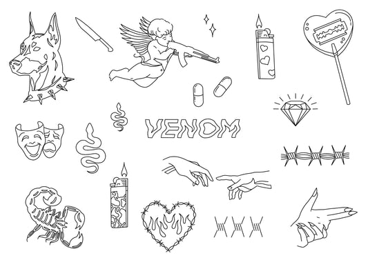 Venom Stencils | Ready-to-use Pre-Printed Handpoke Tattoo Transfers